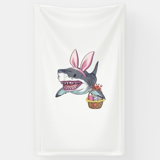 Cute Easter Shark Bunny Ears Basket Eggs Happy Eas 横断幕 (縦)