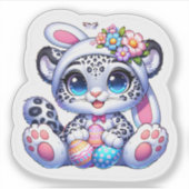 Cute Easter Snow Leopard Big Cat Stickers シール (正面)