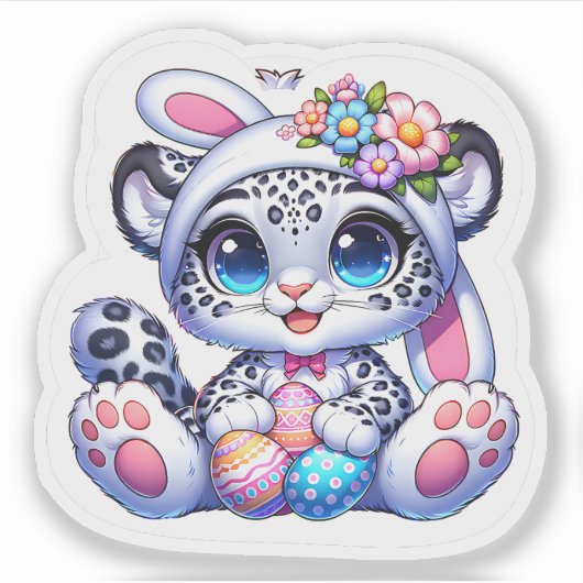 Cute Easter Snow Leopard Big Cat Stickers シール (正面)