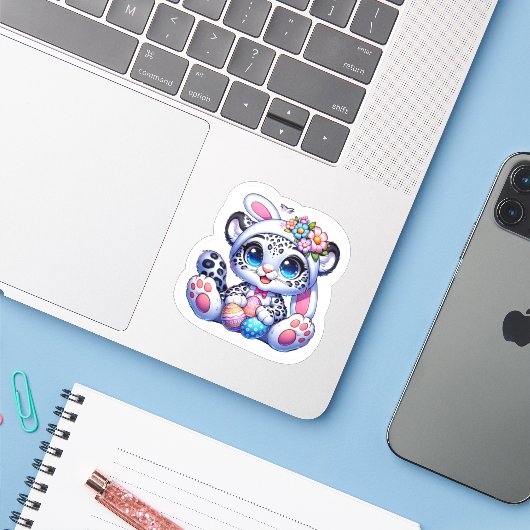 Cute Easter Snow Leopard Big Cat Stickers シール (ノートパソコンとiPhone)