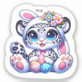 Cute Easter Snow Leopard Big Cat Stickers シール (正面)
