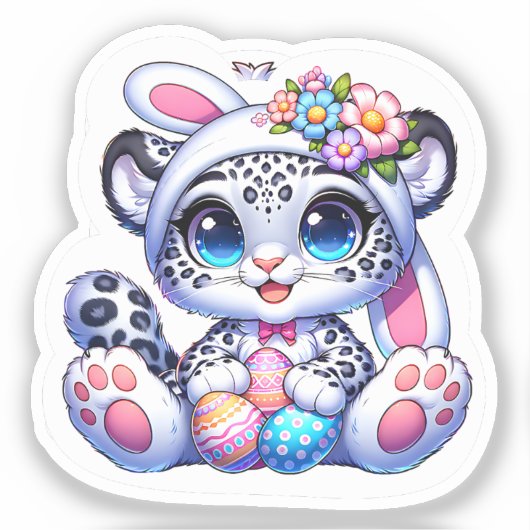 Cute Easter Snow Leopard Big Cat Stickers シール (正面)