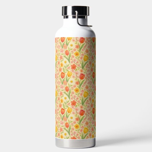 Cute Easter/spring patterned flowers ウォーターボトル (左面)