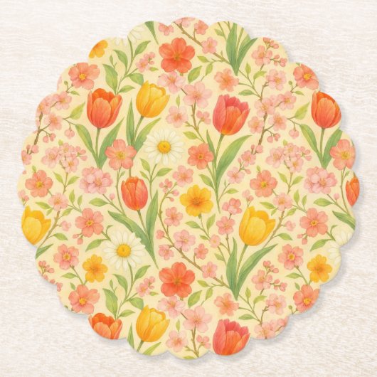 Cute Easter/spring patterned flowers ペーパーコースター (正面)