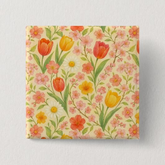 Cute Easter/spring patterned flowers 缶バッジ (正面)