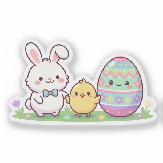 Cute Easter Squad Bunny Chick & Egg Sticker シール (正面)