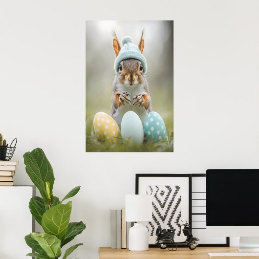 Cute Easter Squirrel Printable Wall Art, Spring ポスター (ホームオフィス)