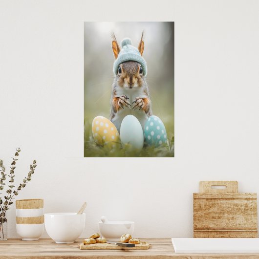 Cute Easter Squirrel Printable Wall Art, Spring ポスター (キッチン)