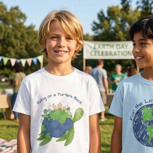 Cute Eco Earth on Turtle's Back Kids Gift Tシャツ