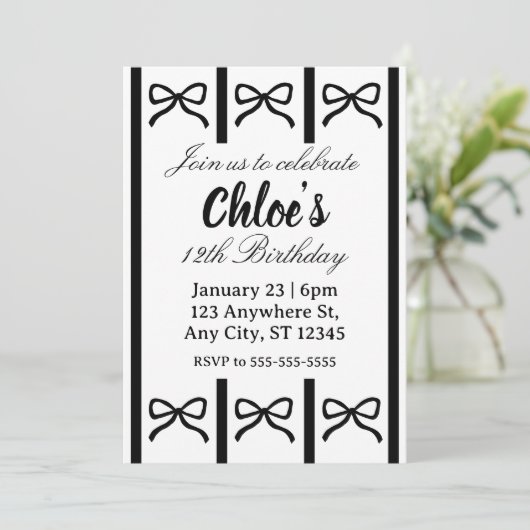 Cute editable bow birthday invite 招待状 (スタンド正面)