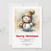 Cute editable Christmas snowman watercolor card シーズンカード (正面)