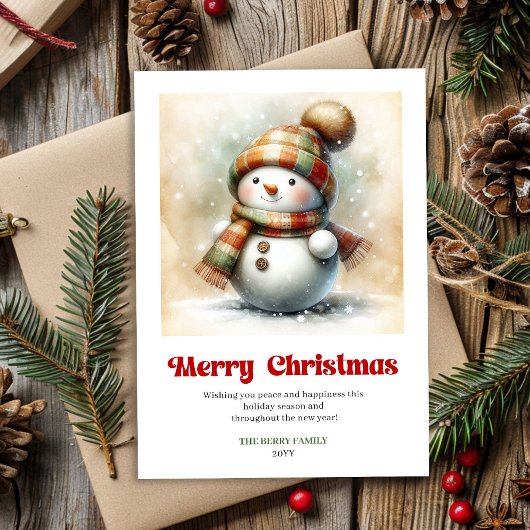 Cute editable Christmas snowman watercolor card シーズンカード