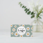 Cute Editable Daisy Floral Custom Logo QR Code 名刺 (スタンド正面)
