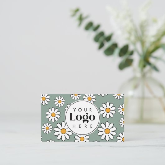 Cute Editable Daisy Floral Custom Logo QR Code 名刺 (スタンド正面)