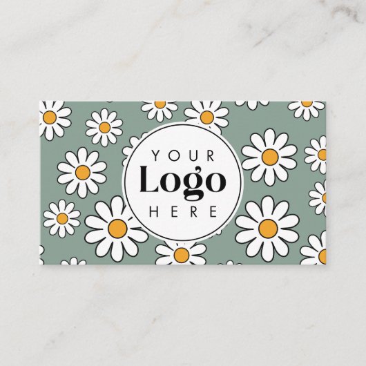 Cute Editable Daisy Floral Custom Logo QR Code 名刺 (正面)