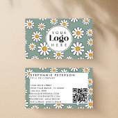 Cute Editable Daisy Floral Custom Logo QR Code 名刺