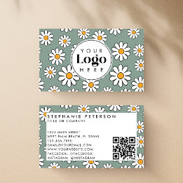 Cute Editable Daisy Floral Custom Logo QR Code 名刺