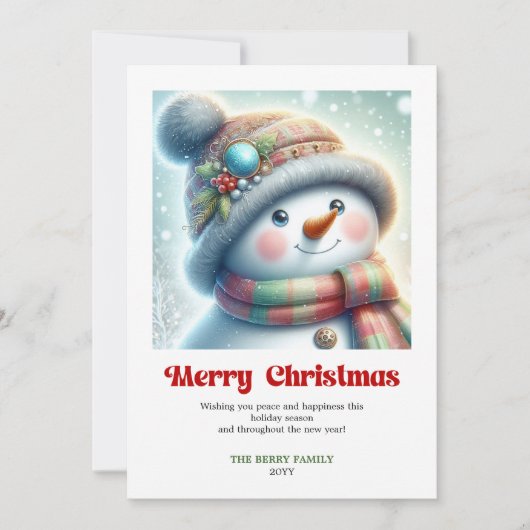 Cute editable funny snowman minimalist holiday  シーズンカード (正面)