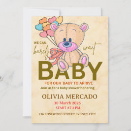 Cute Editable Neutral Baby Shower Invitation 招待状
