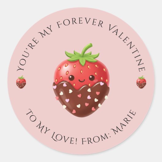 Cute Editable Strawberry Valentine Sticker  ラウンドシール (正面)