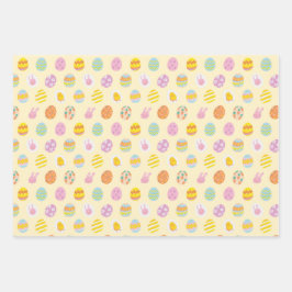Cute Egg Pattern Green Yellow Pink Kids Birthday ラッピングペーパーシート