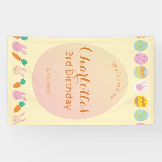 Cute Eggs Soft Yellow Kids Birthday Welcome Banner 横断幕 (横)