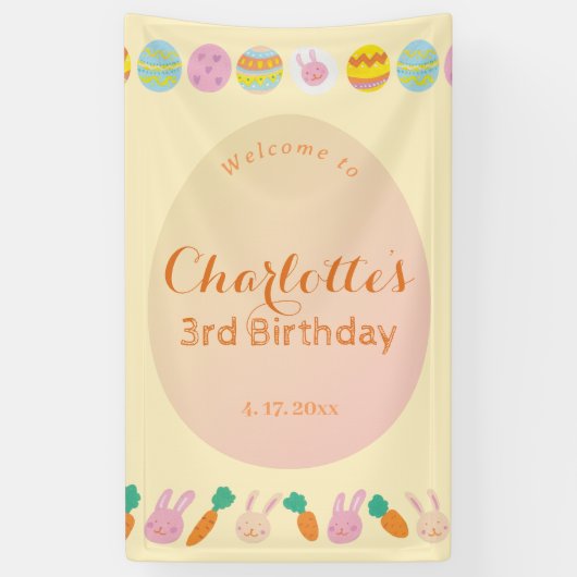 Cute Eggs Soft Yellow Kids Birthday Welcome Banner 横断幕 (縦)