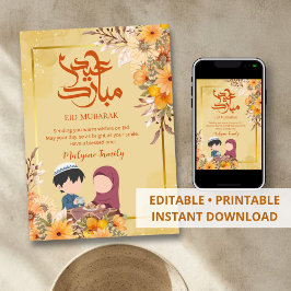 Cute Eid Mubarak Card - Muslim Kids Sharing Meal シーズンカード