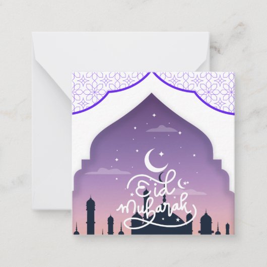 Cute Eid Mubarak Greeting Purple ノートカード (正面)