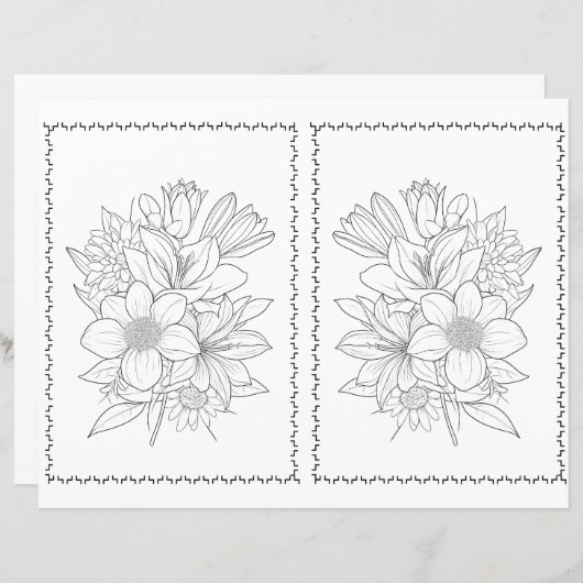 Cute Elegant Floral Easy Coloring Page  (正面/裏面)
