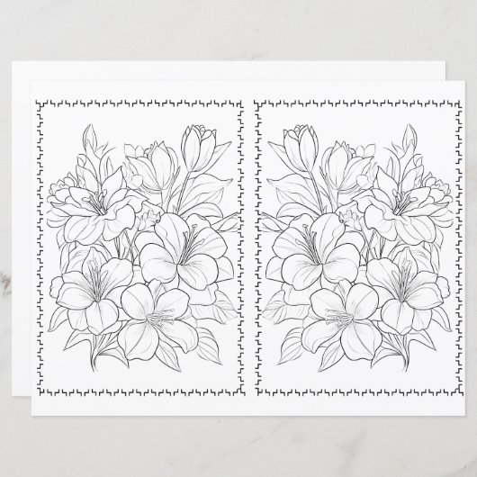 Cute Elegant Floral Easy Coloring Page  (正面/裏面)