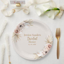 Cute Elegant Flowers Boho Bridal Shower ペーパープレート