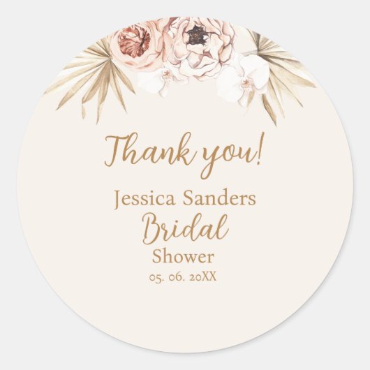 Cute Elegant Flowers Boho Bridal Shower ラウンドシール (正面)