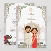 Cute Elegant Indian Wedding Invitation 招待状 (正面/裏面)