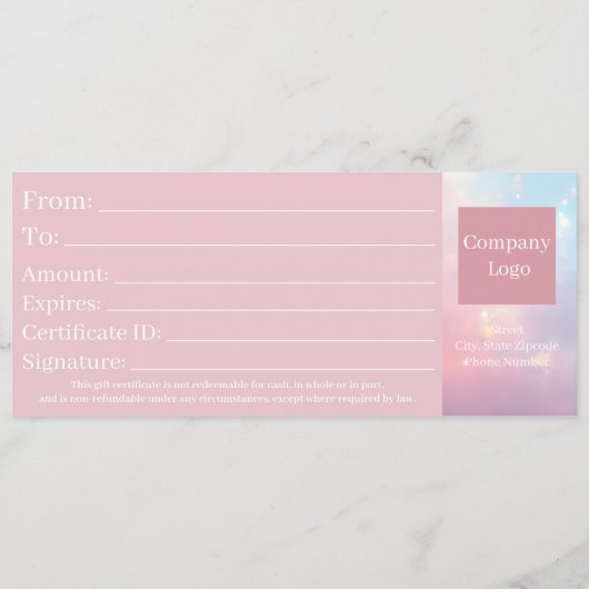 Cute Elegant Opal Pink Pastel Gift Certificate セーブザデート (裏面)