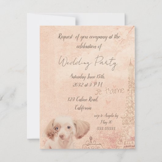  cute elegant vintage dog paris 招待状 (裏面)