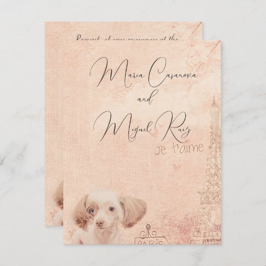  cute elegant vintage dog paris 招待状 (正面/裏面)