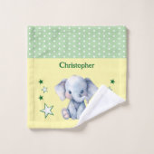 Cute elephant add name polka dots stars green ウォッシュタオル (ウォッシュタオル)