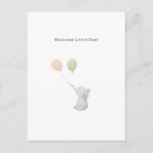 Cute Elephant And Balloons Welcome New Baby Card. ポストカード (正面)