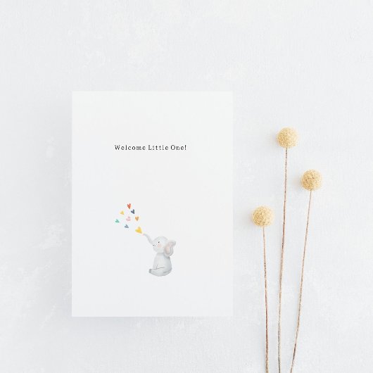 Cute Elephant And Hearts Welcome New Baby Card ポストカード