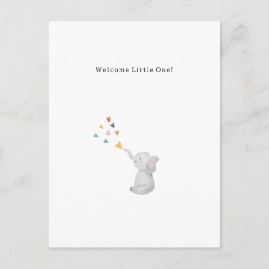 Cute Elephant And Hearts Welcome New Baby Card ポストカード (正面)