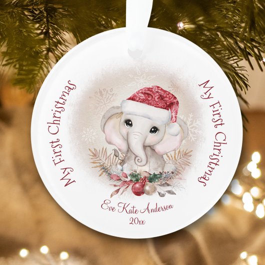 Cute Elephant Baby First Christmas Girl Acrylic オーナメント