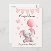 Cute elephant baby girl congratulations card ポストカード (正面/裏面)