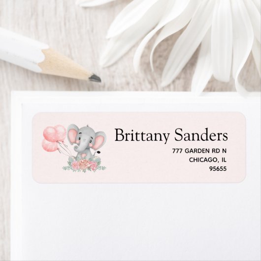 Cute Elephant Baby shower girl ラベル (インサイチュ)