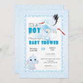 Cute Elephant Baby Shower Invitation. It is a boy 招待状 (正面/裏面)