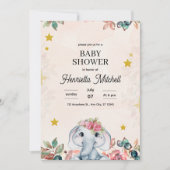 Cute Elephant Baby Shower Invite, Girl Baby Shower 招待状 (正面)