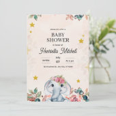 Cute Elephant Baby Shower Invite, Girl Baby Shower 招待状 (スタンド正面)