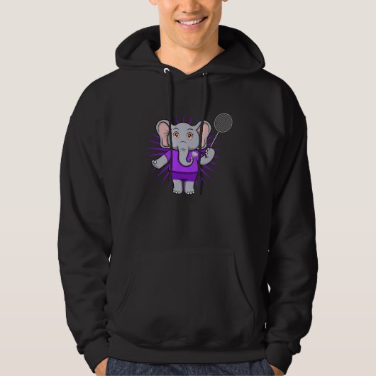 Cute Elephant Badminton Player Ironic Hobby Sports パーカ (正面)