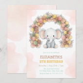 Cute Elephant Balloon Arch Birthday Party 招待状 (正面/裏面)