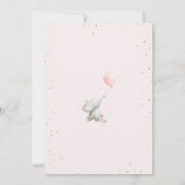 Cute Elephant Balloon Pink Gold Girl Baby Shower 招待状 (裏面)